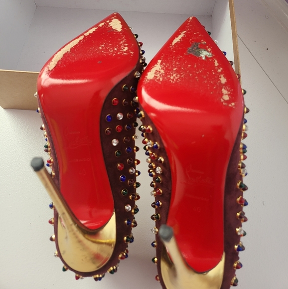CHRISTIAN  LOUBOUTIN FOLLIES CABO SUEDE PUMP (BURGUNDY ) - Picture 4 of 8